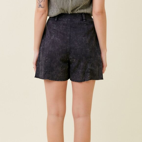 MYSTREE Black Acid Wash High Rise Denim Shorts Casual Vintage - Picture 3 of 5